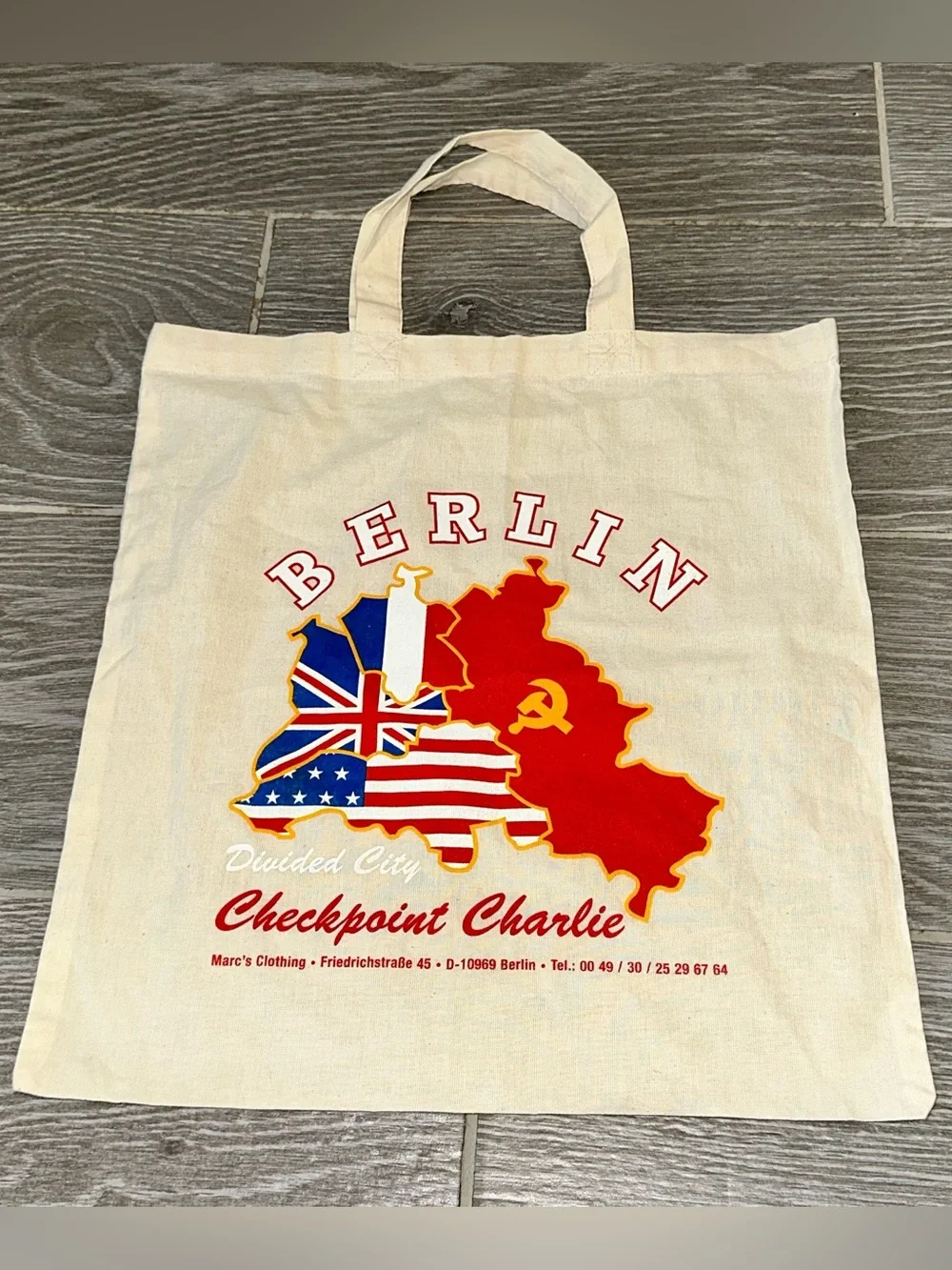 Vintage 90s Souvenir Tote Bag Checkpoint Charlie Divided City Deadstock Cold War